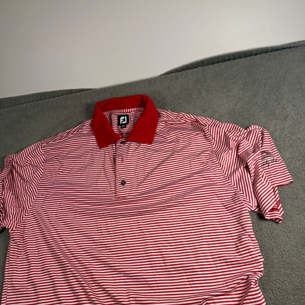FootJoy Mens Red White Striped Golf Polo Shirt Short Sleeve Size XL 9703
